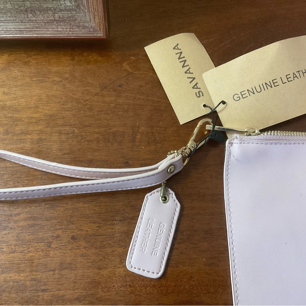 NWT- SAVANNA BLUSH PINK LEATHER BAG/CLUTCH/ WRISTLET - Picture 2 of 3